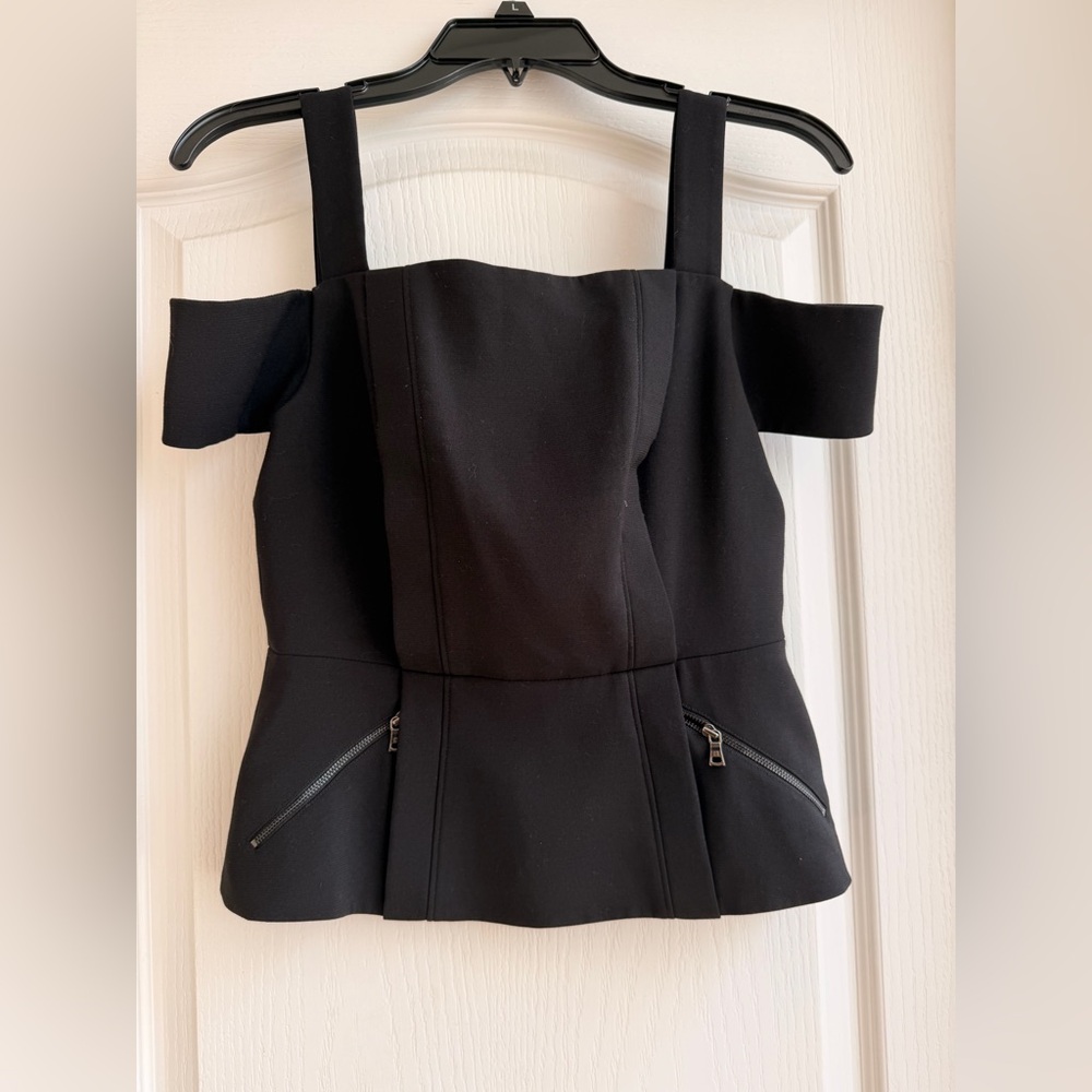 Black Off-Shoulder Top with Zipper Accents